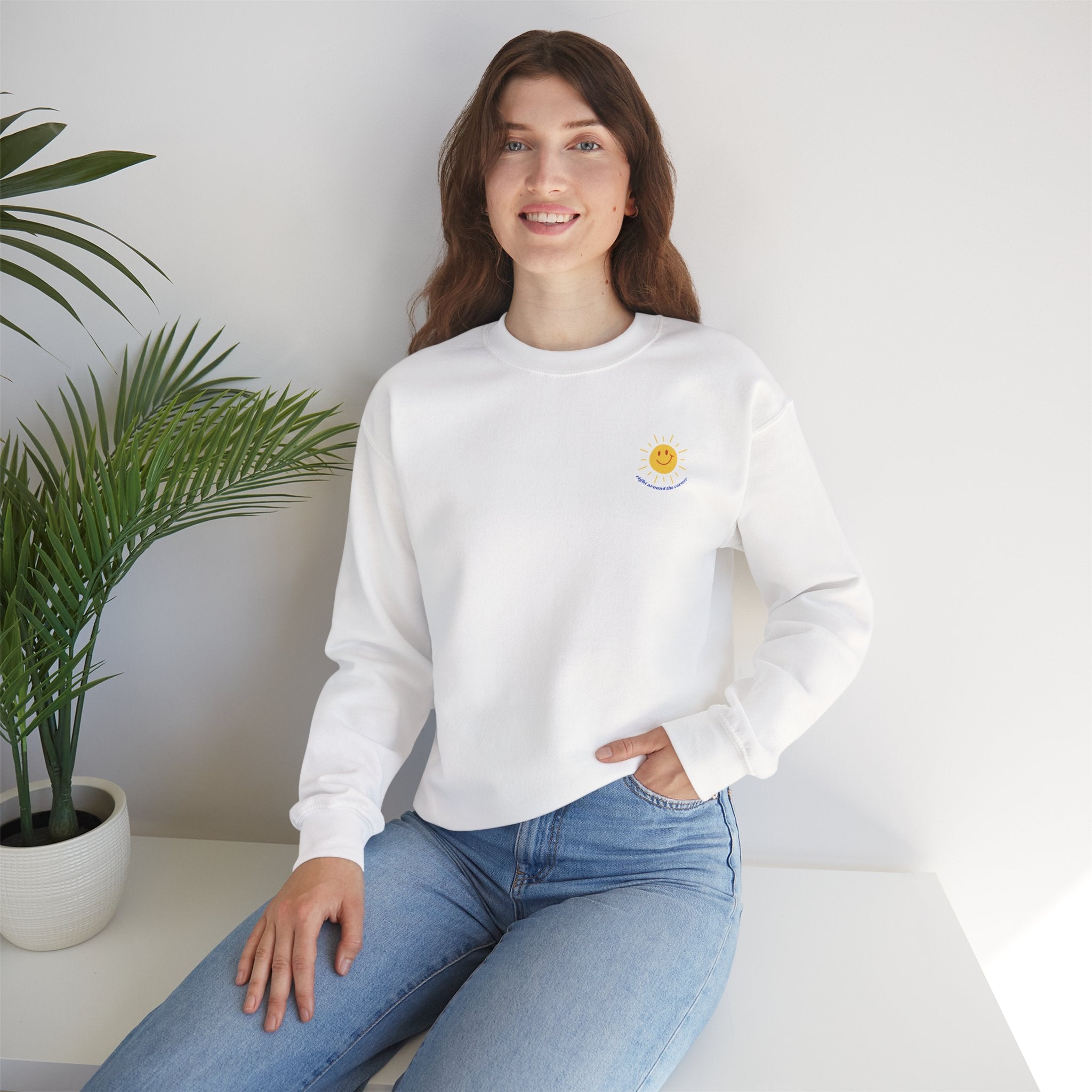 Happy Sweatshirt with Encouraging Sentiment for the Upcoming Year - Available in Blue, White, and Grey | Sizes S - 2XL