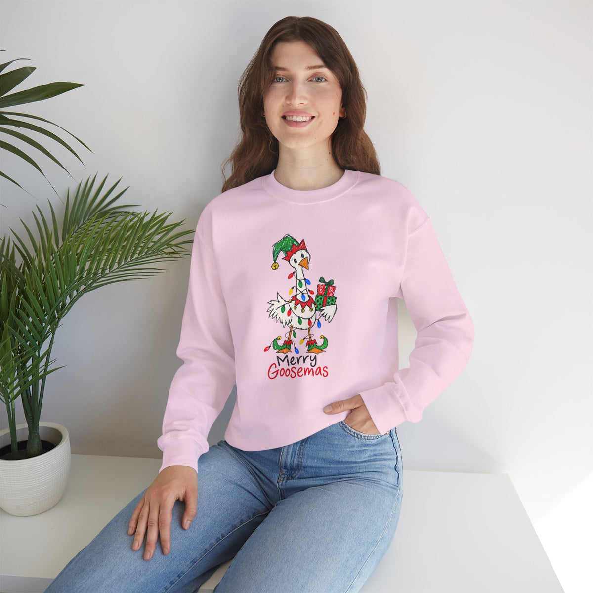 Merry Goosemas Christmas Goose Adult Crewneck Sweatshirt